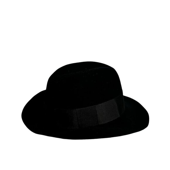 Helen Kaminski Rabbit Fur Felt Black Fedora Hat One Size Grosgrain Ribbon Bow - Picture 5 of 8